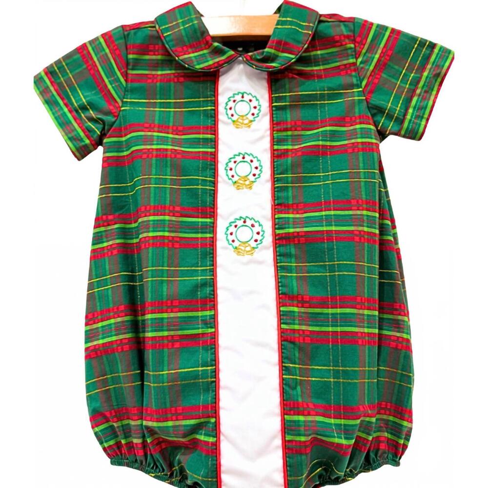 NEW CHARMING LITTLE ONE girl's berry wreath holiday romper in green multi